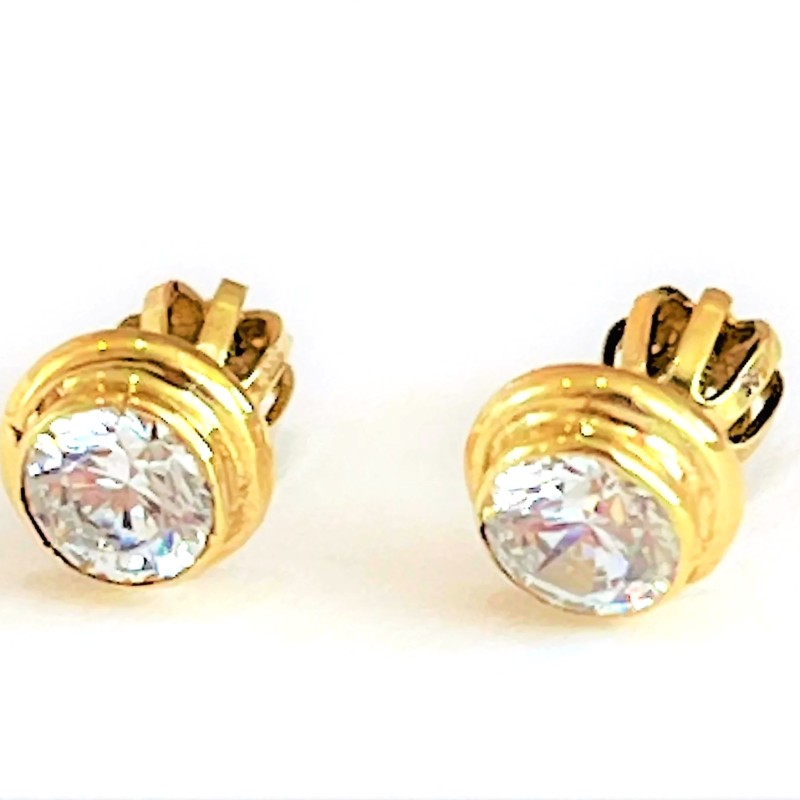 Zlaté náušnice s větším bílými zirkony– 14 karátů na šroubek 2,02 gramů