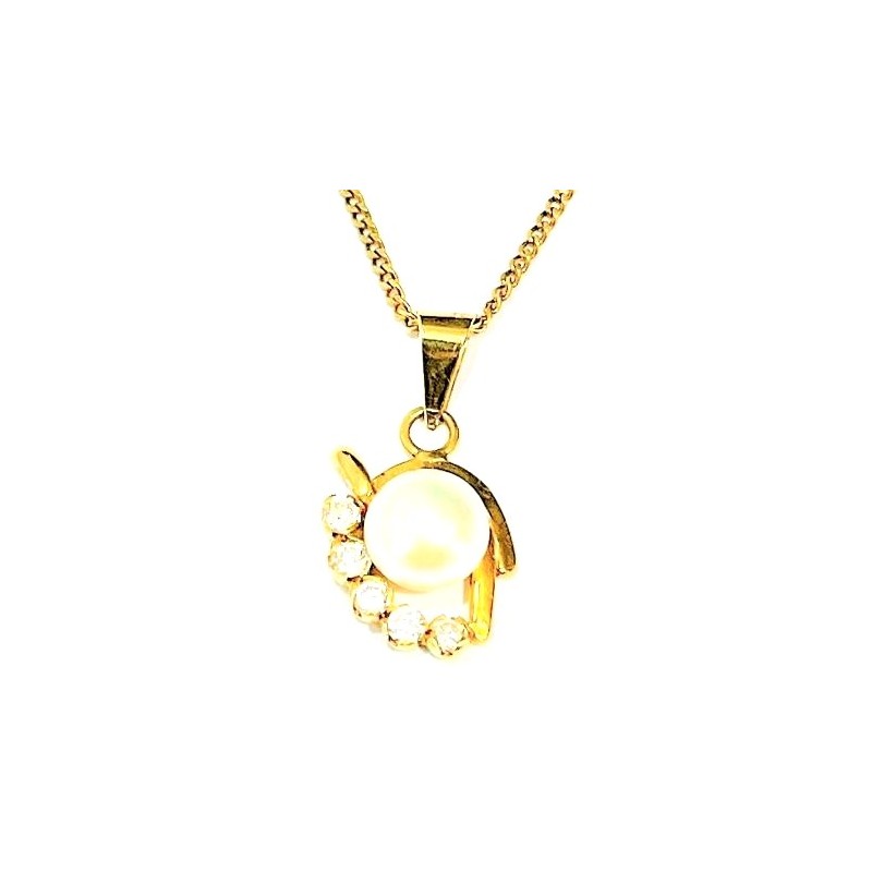 Zlatý náhrdelník s říční perlou, váha celkem 4,76 gramů