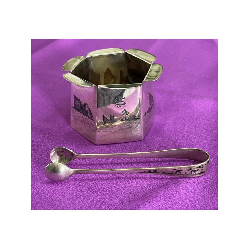 Souprava stříbrná cukřenka a stříbrné kleštičky na cukr