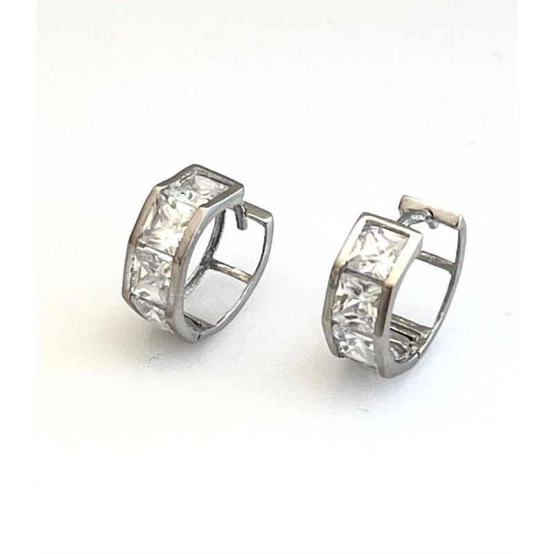 Zlaté náušnice 14 karátů bílé zlato se zirkony -3,13 gramů